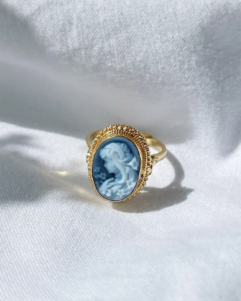 BLUE CAMEO ADJUSTABLE RING - GOLD