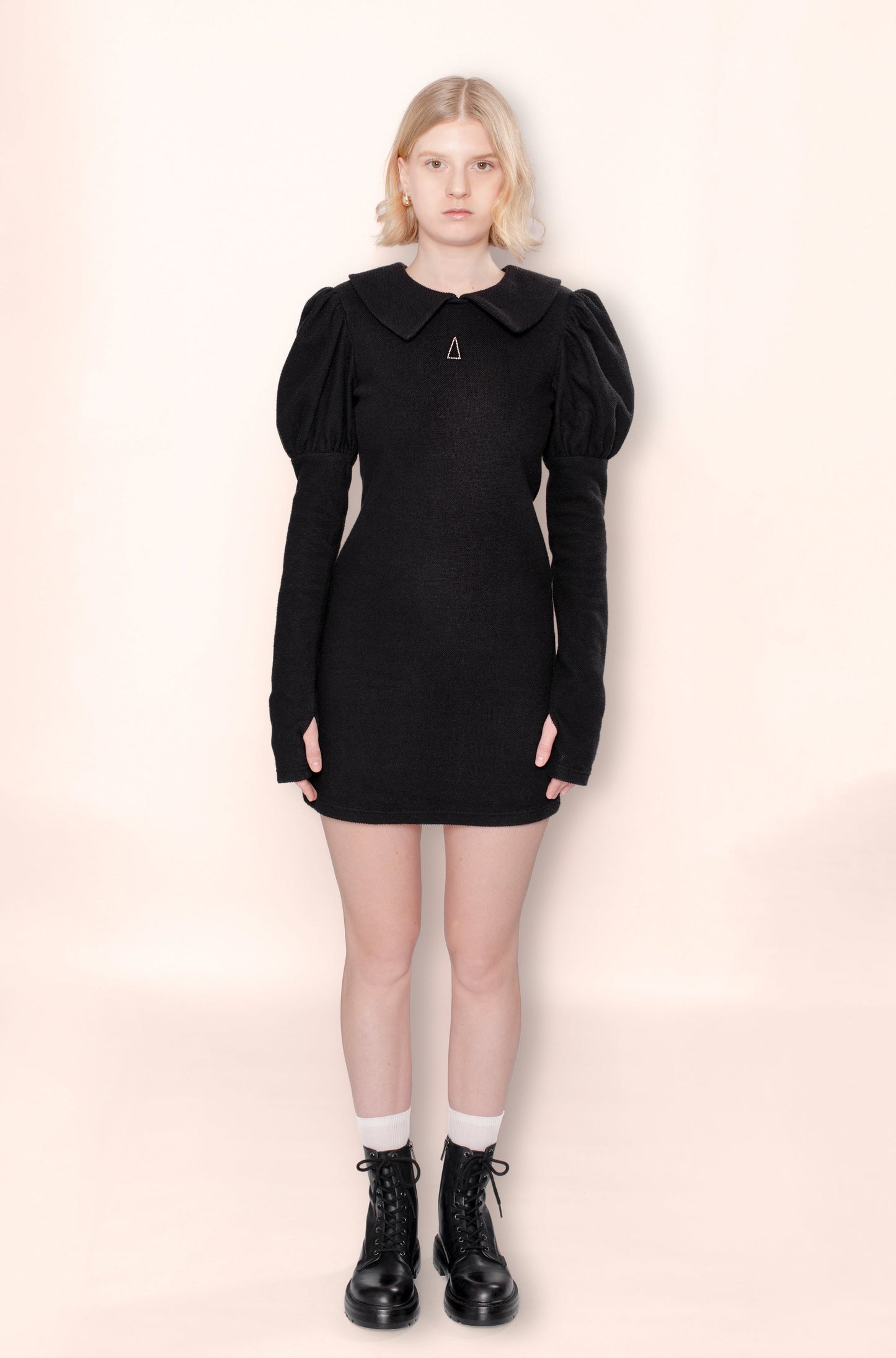 MARSHMALLOW PUFFY SLEEVES JERSEY DRESS