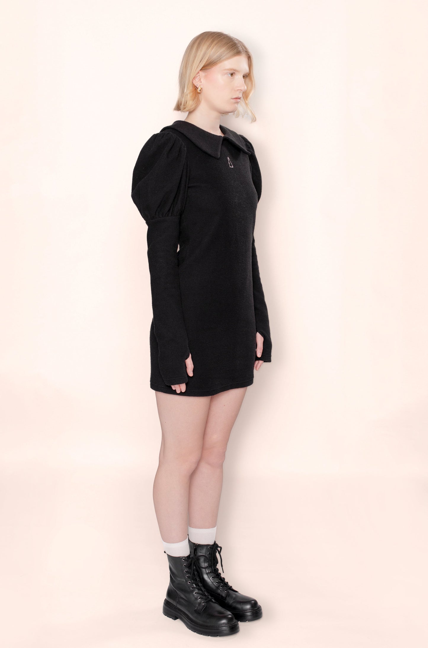 MARSHMALLOW PUFFY SLEEVES JERSEY DRESS