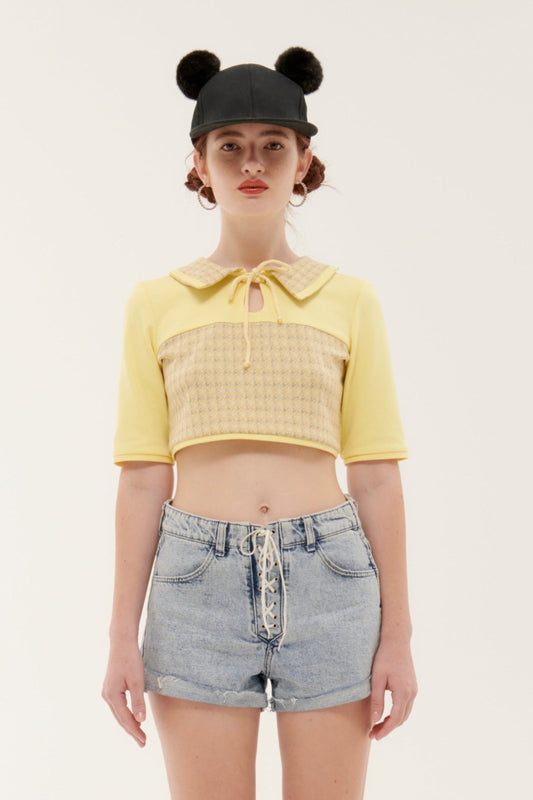 YELLOW COTTON SHORT SLEEVE  "TOKIO CROP TOP"