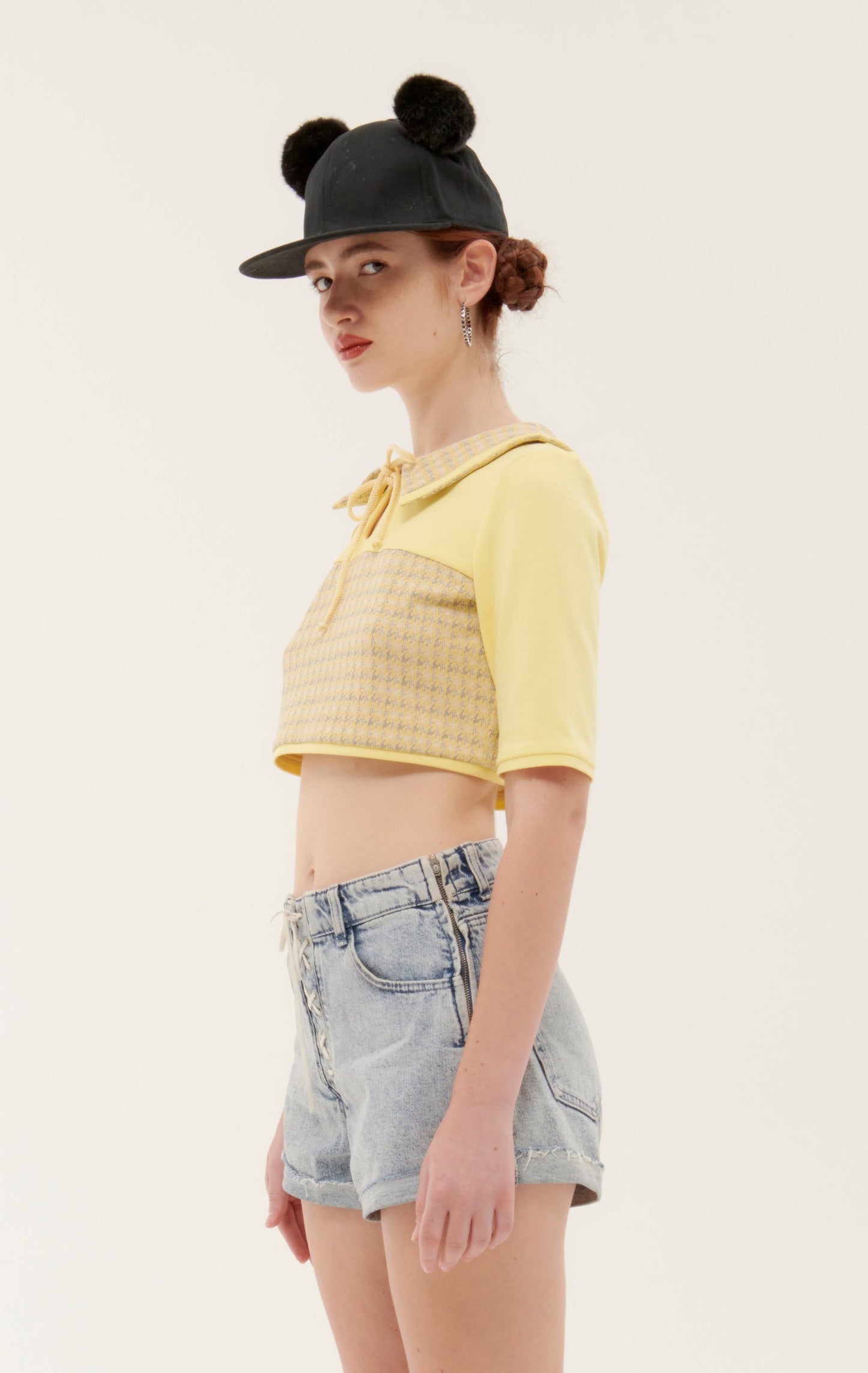 YELLOW COTTON SHORT SLEEVE  "TOKIO CROP TOP"