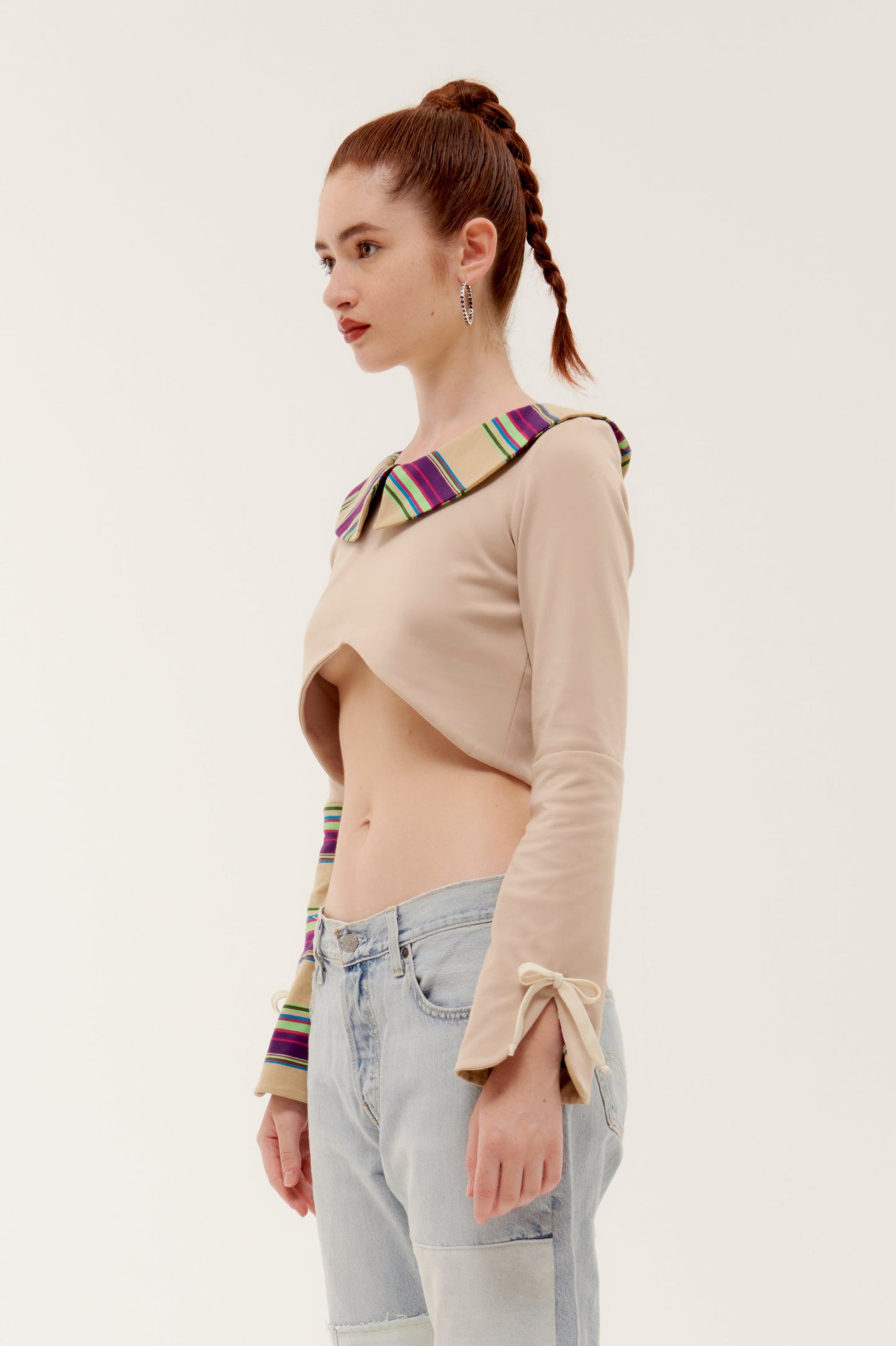 BROWN JERSEY SLEEVE  "LOLLIPOP CROP TOP"