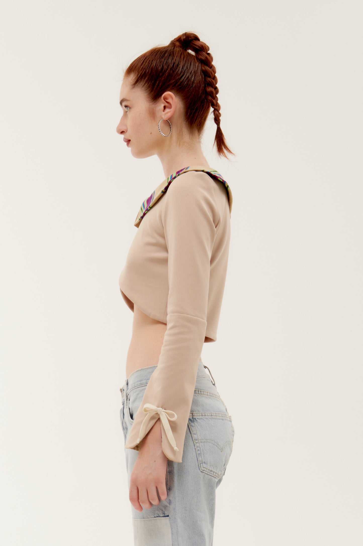 BROWN JERSEY SLEEVE  "LOLLIPOP CROP TOP"