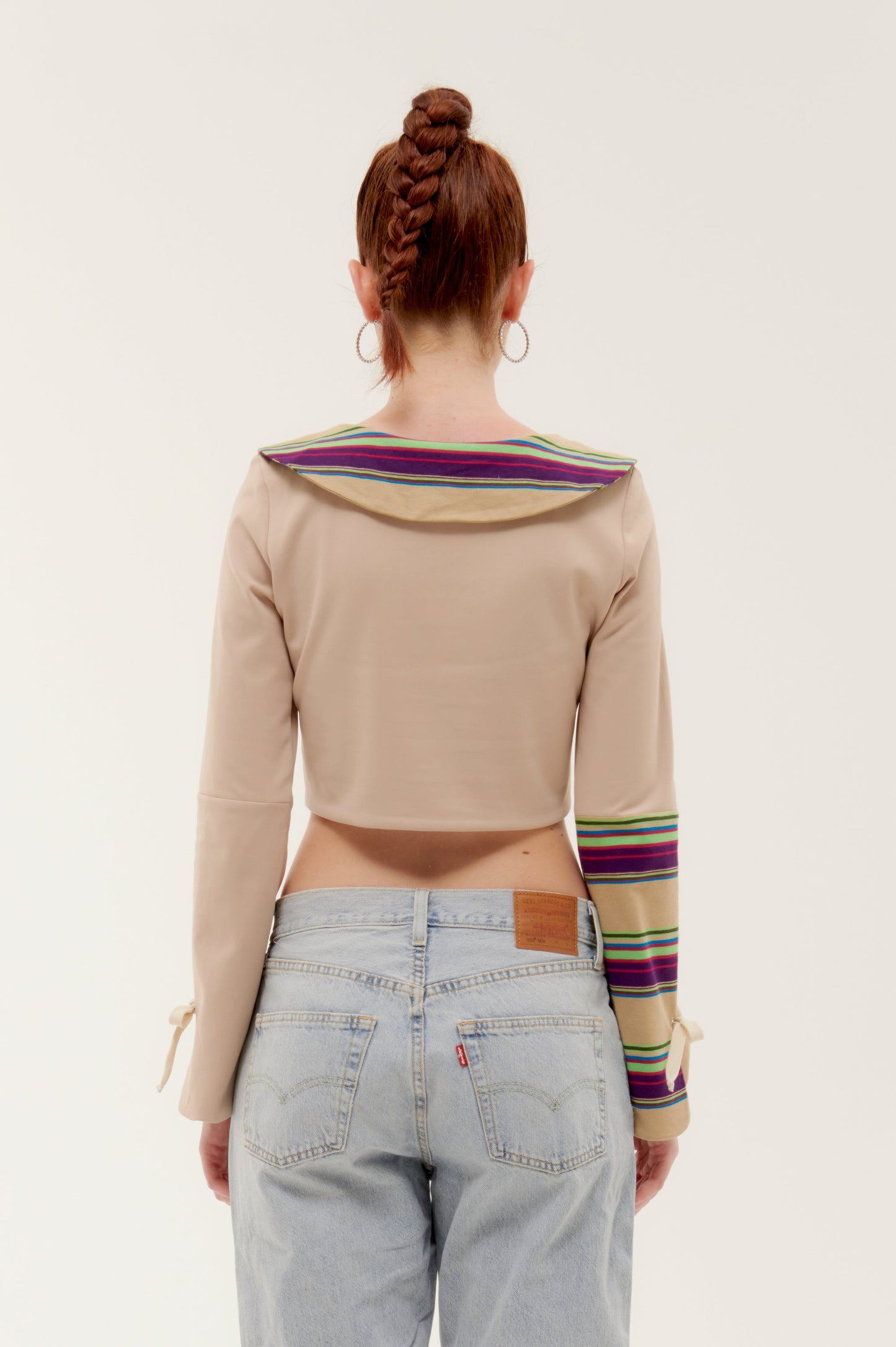 BROWN JERSEY SLEEVE  "LOLLIPOP CROP TOP"