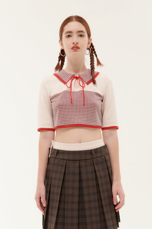 RED COTTON SHORT SLEEVE  "TOKIO CROP TOP"