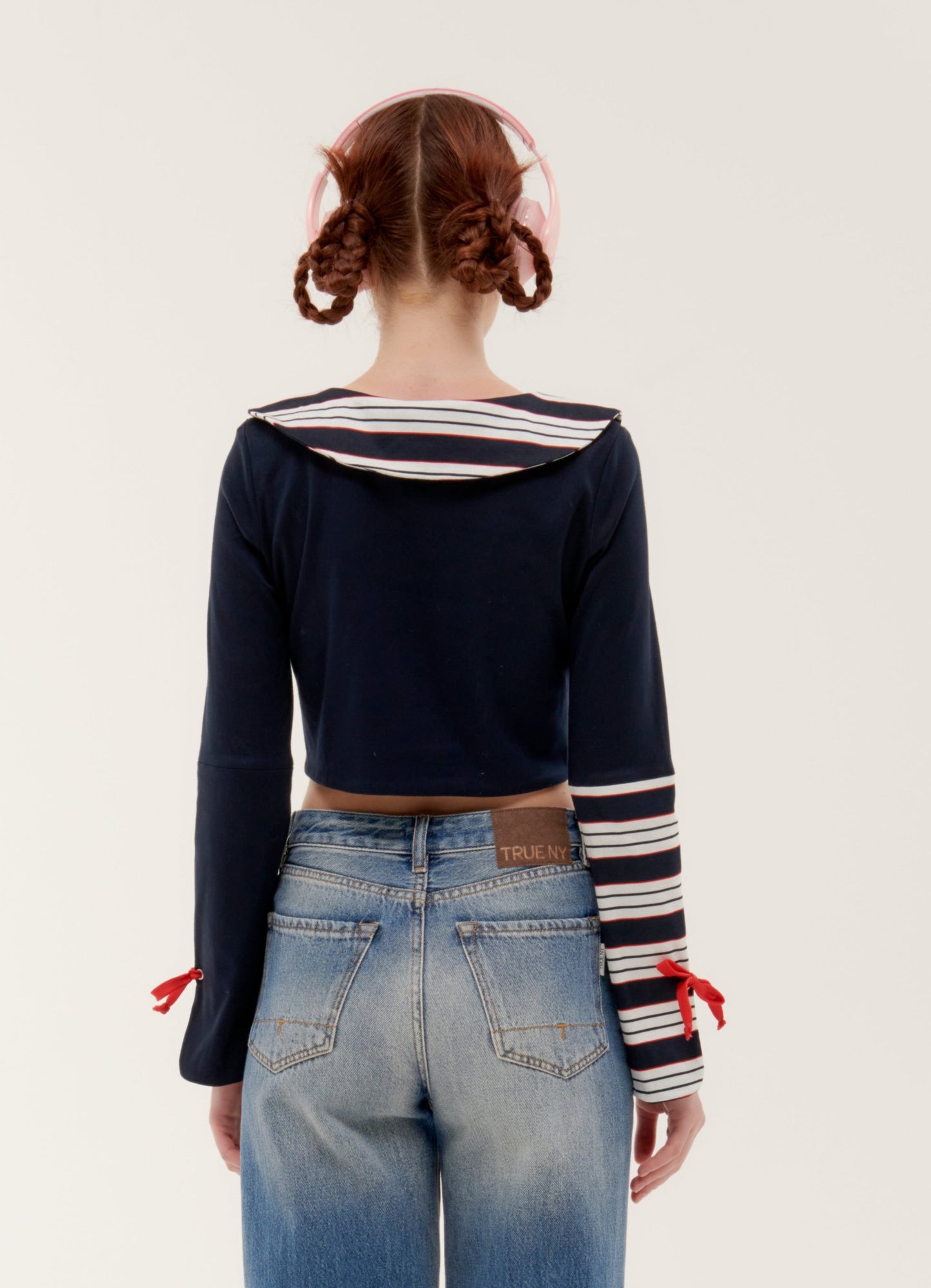 BLUE JERSEY SLEEVE  "LOLLIPOP CROP TOP"