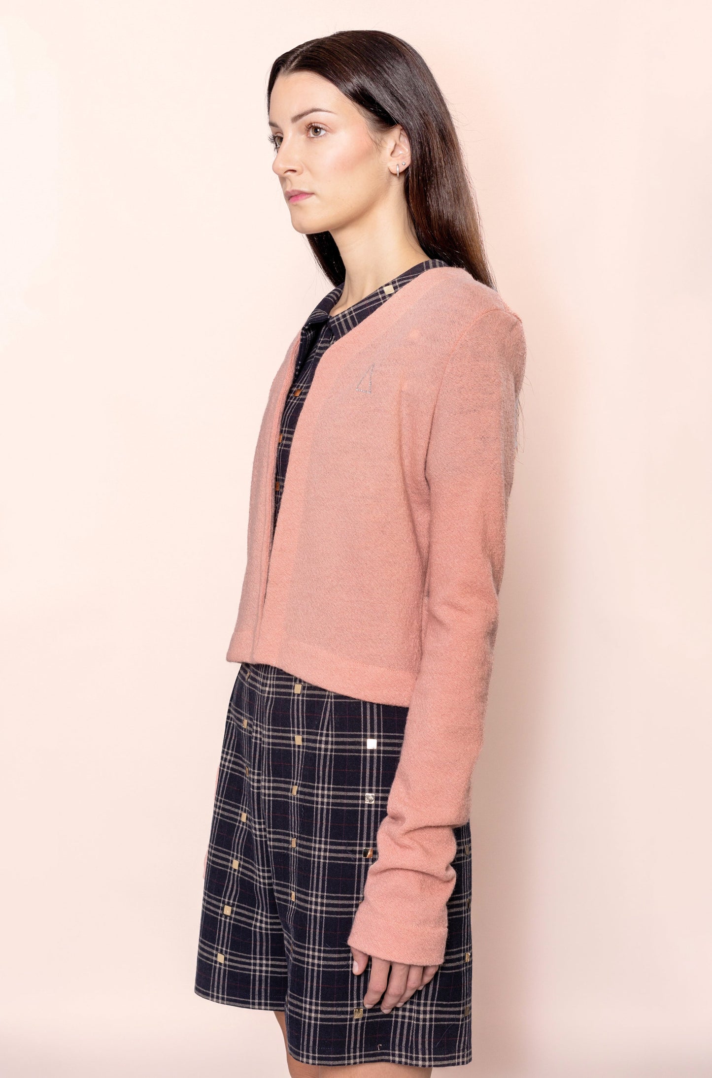 PALE PINK LONG SLEEVE WOOL CARDIGAN