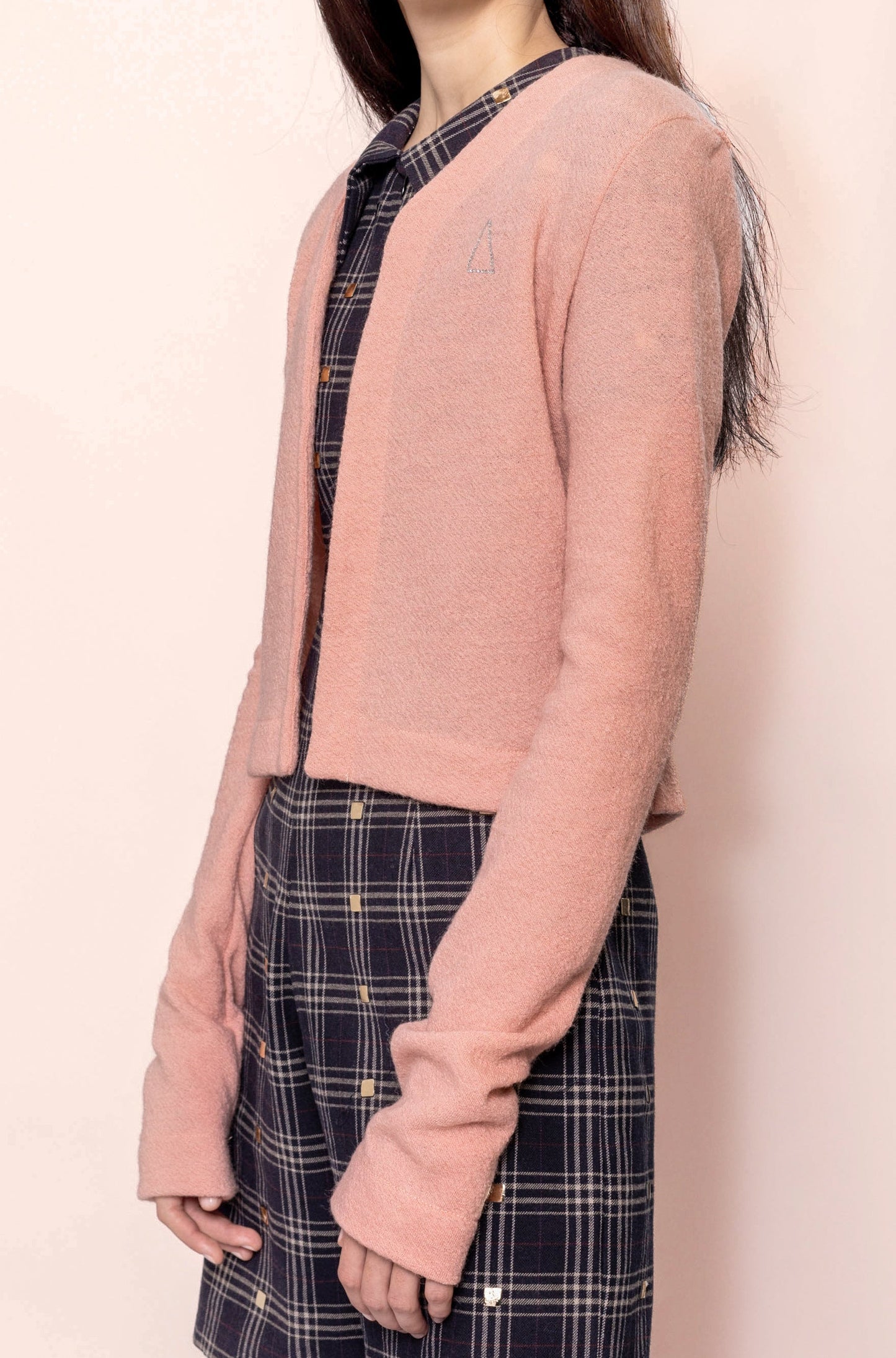 PALE PINK LONG SLEEVE WOOL CARDIGAN